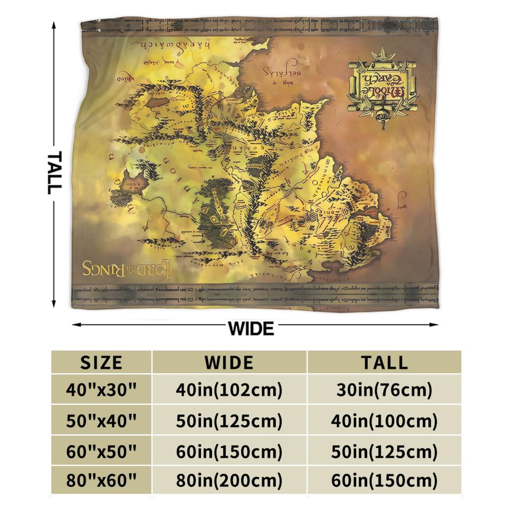 L-Lords Of The R-Rings Map Tolkien Books Literature Middle Earth Flannel Blankets Soft Warm Throw Blanket for Couch Sofa Bed