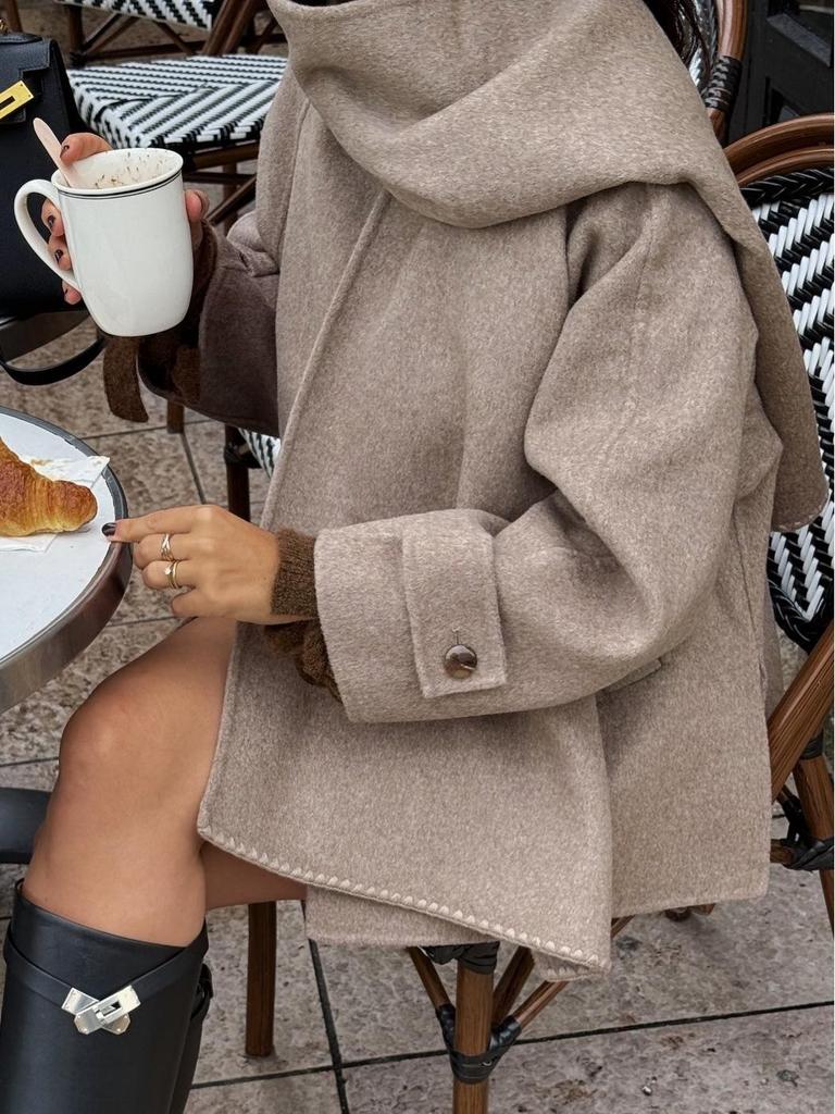 Einfarbiger Woll-Kurzmantel im Schal-Stil - Europäische & Amerikanische Warme Jacke