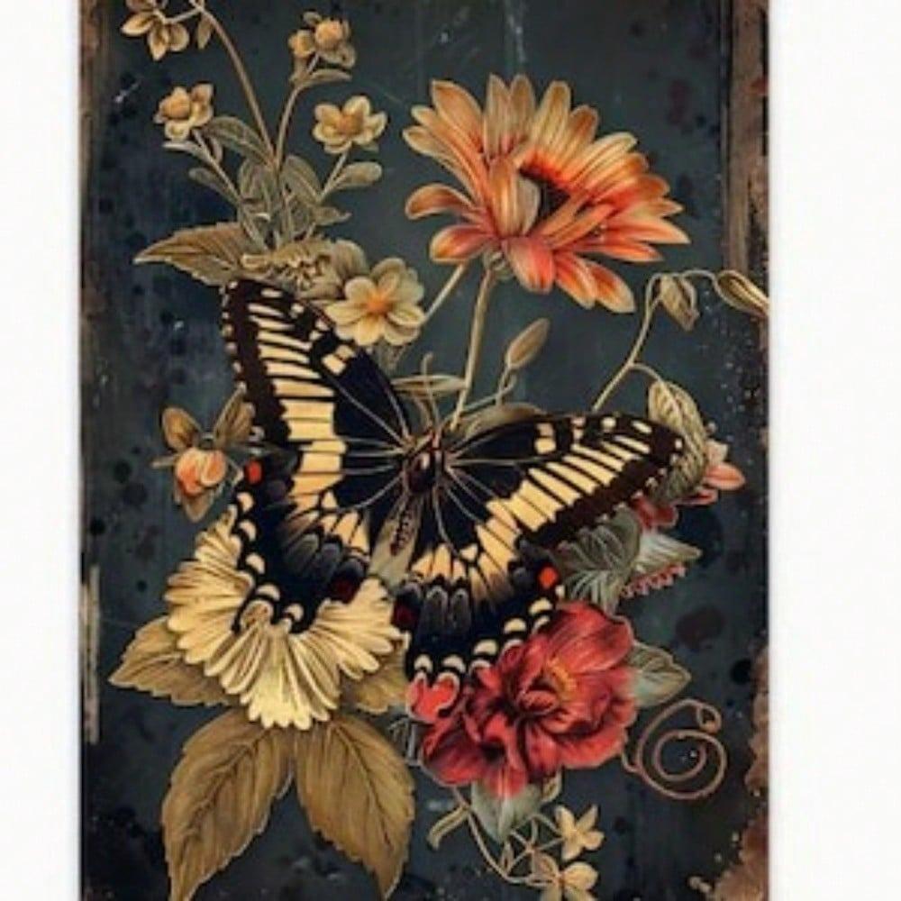 Vintage Botanical Butterfly Metal Wall Art 8x12 Inch Floral Scroll Panel