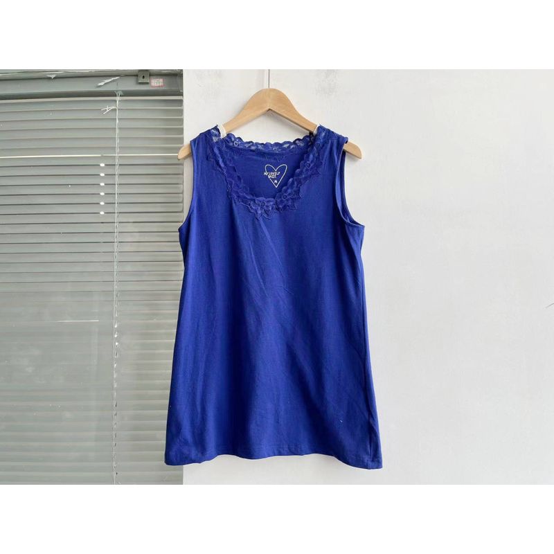 

Export V-neck Casual Silm Easiest for Match Dan Six Lace Edge Klein Blue XS