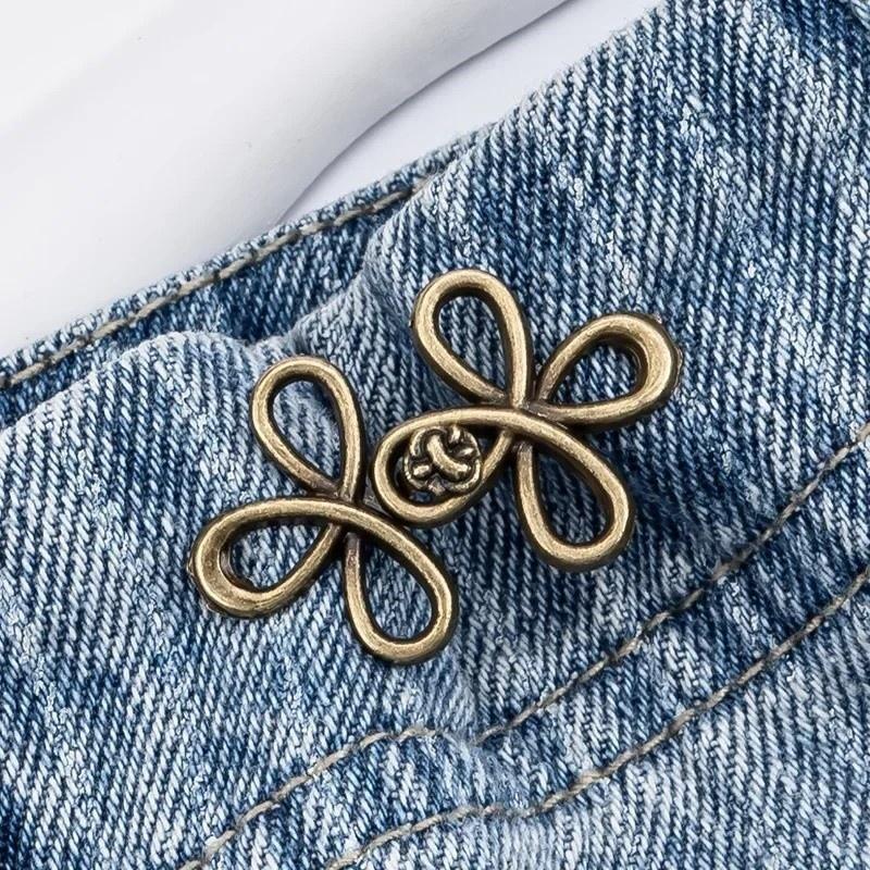 1-4 PZ Bottoni a Vita a Forma di Quadrifoglio Chiusura Regolabile Bottoni in Metallo-Stringitrici per Jeans Larghi Istantaneo Senza Cuciture per Pantaloni in Jeans