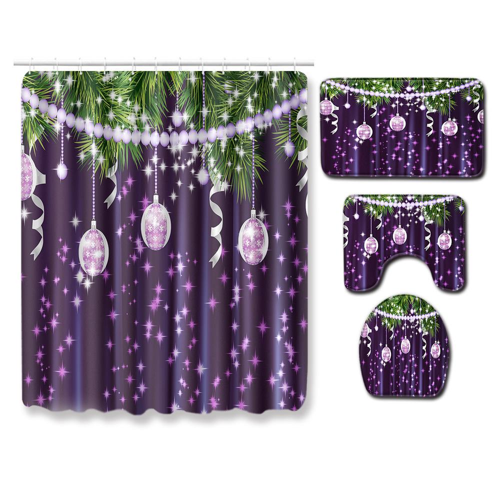 Christmas Bathroom Shower Curtain Four-Piece Floor Mat Toilet Non-Slip Door Mat Bedroom Living Room Absorbent Carpet