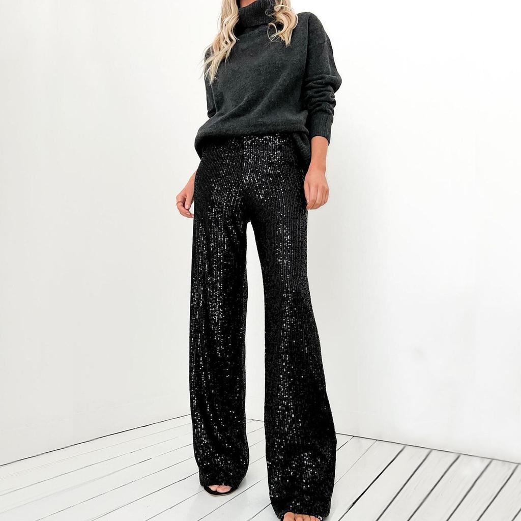 2025 European & American Women's Sequin Slim Straight Pants - Fashionable & Casual