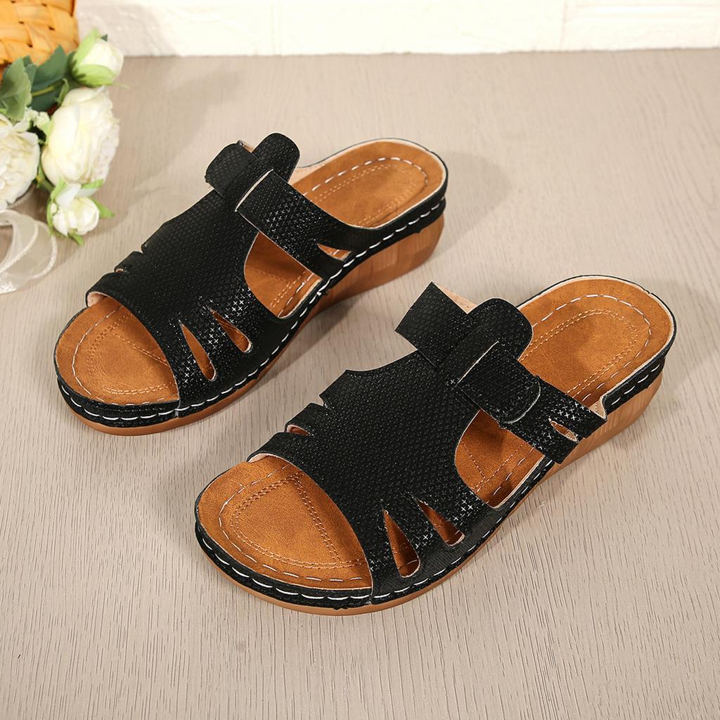 Foreign trade 2025 summer new large size women's shoes hollow word with casual fish mouth wedge half drag women's shoes