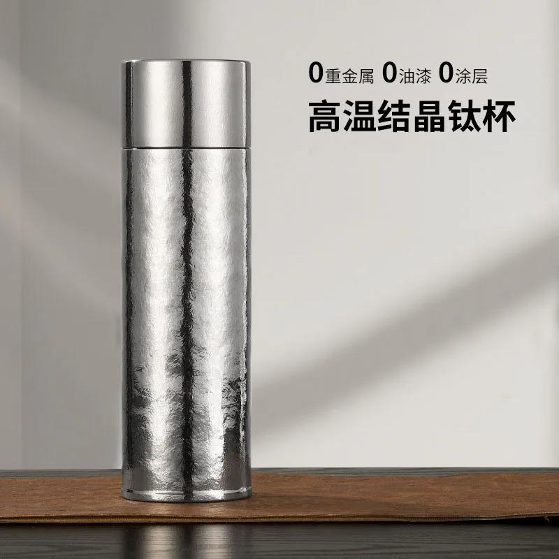 

480ml Pure Titanium Thermal Water Bottle Double-Layer Drinkware with Filter Business Thermos Cup with Inner And Outer Lids 480ml срібний