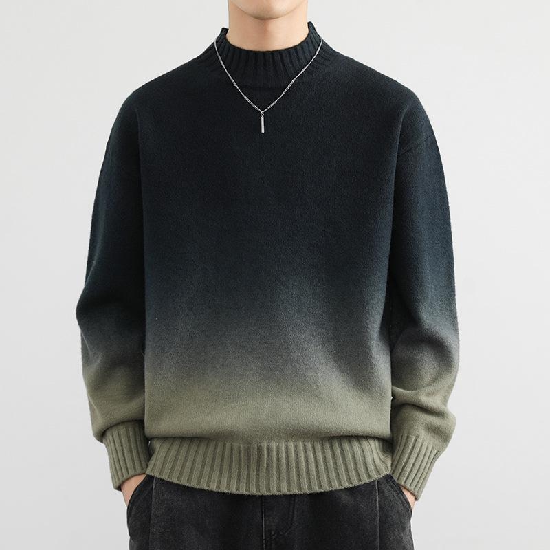 Men's Gradient Sweater, Half-High Collar, 2024 Autumn/Winter Trend, Soft & Fluffy Knit, Warm Base Layer