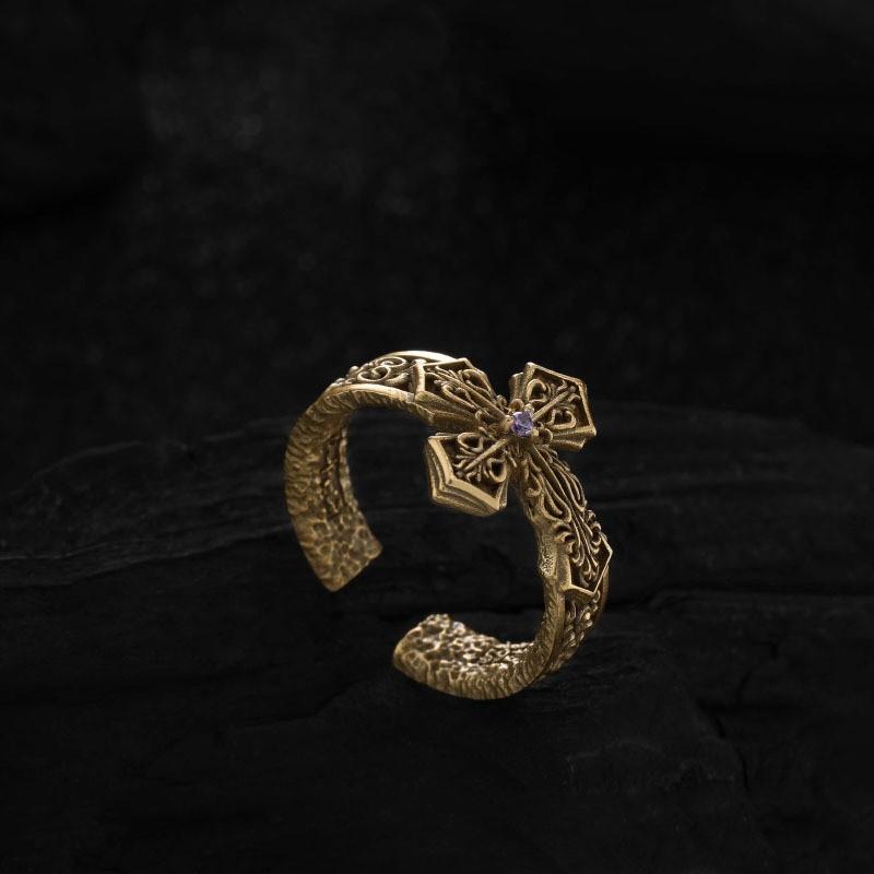 Sophisticated Antique Gold Adjustable Ring For Women With Unique Geometric Zircon Design