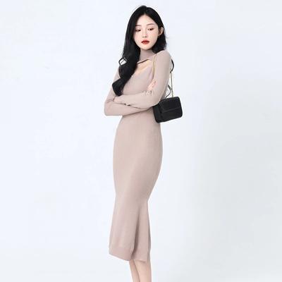 Elegant Women's Knit Dress Temperament Sexy Hollowed Out Knitted Dress Women's Design Sense of Niche Senior Sense Skirt  Fall Winter New Outfits