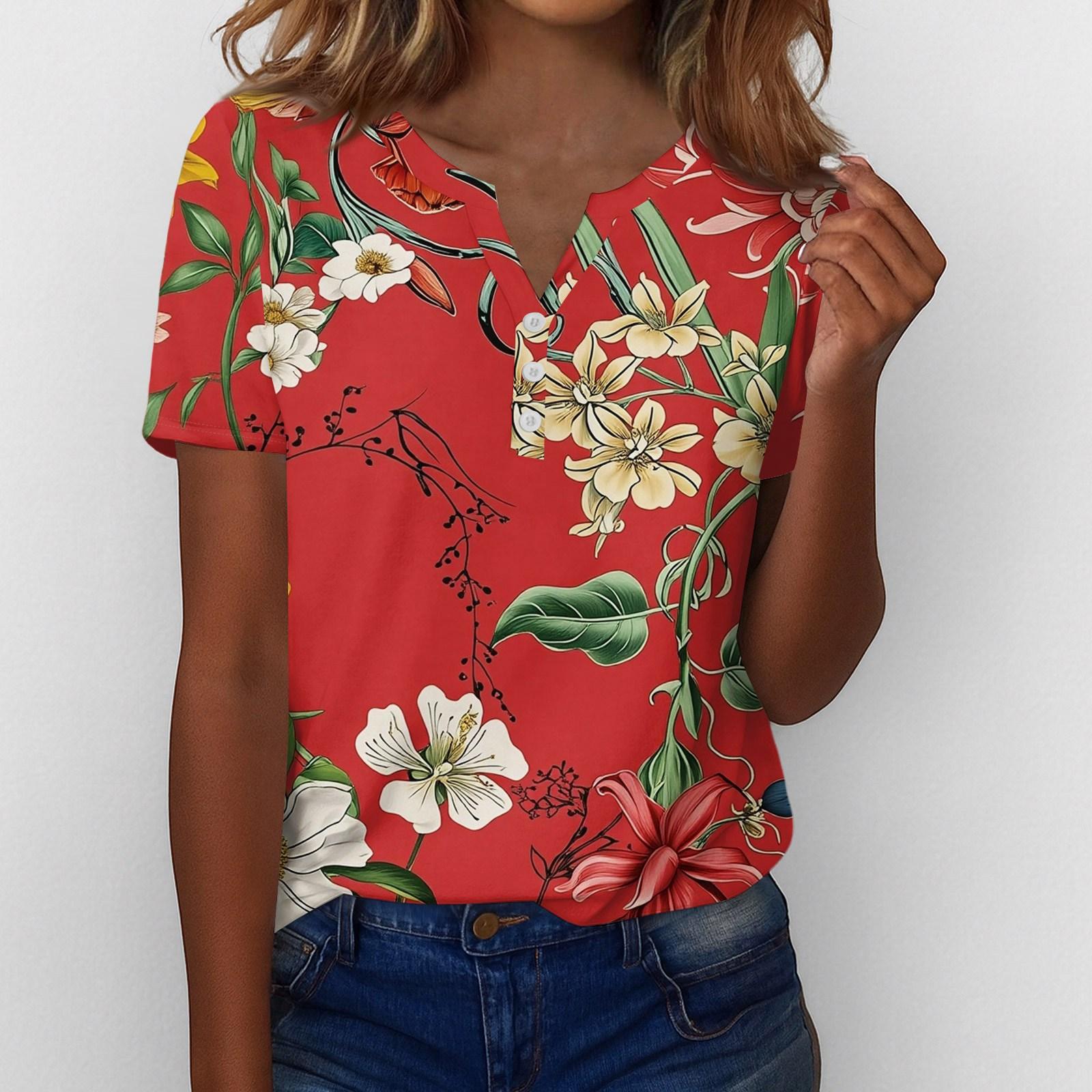

Summer Tops For Women Button Down Blouses For Women Dressy Casual V Neck T Shirts XL червоний