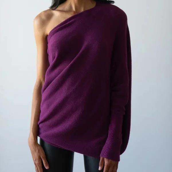 

Осенне-зимний однотонный круглый свитер с длинным рукавом, удобный вязаный плиссированный свитер One Size фиолетовый