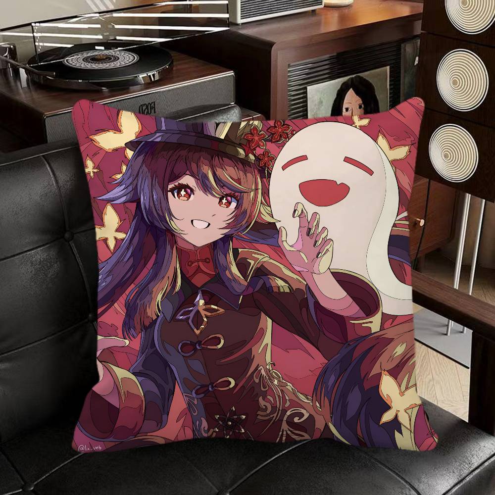 Genshin Impact Hu Tao Game Pillow Case Square Pillow Bedroom Sofa Leisure Comfort Cushion Car Home Decoration