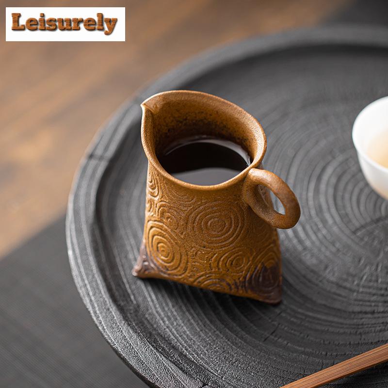 111ml Chinese Coarse Pottery Tea Pitcher Handmade Sauce Glazed Cha Hai Household Justice Cup Dahongpao Chinese Tea Set Equipment