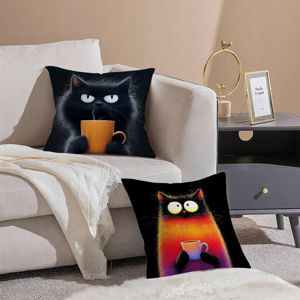 Einfaches Cartoon Fellige Katze Muster Kissenbezug Komfort Sofa Bett Seidig Elegant Unsichtbarer Reißverschluss Kundenspezifisch Dekorativ b