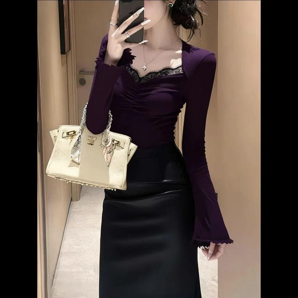 2025 Autumn/Winter Exquisite German Velvet Lace Top – Elegant & Unique Women's Fashion