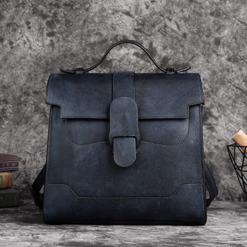 Johnature Retro ekte skinn dameveske Håndmalt håndveske Myk kuskinn Vesker med stor kapasitet