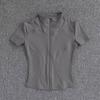 Camiseta de Yoga de Verano con Cremallera para Mujer - Manga Corta, Ajuste Ceñido, Ideal para Correr, Pilates y Fitness
