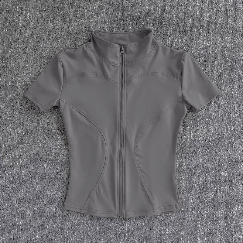 Camiseta de Yoga de Verano con Cremallera para Mujer - Manga Corta, Ajuste Ceñido, Ideal para Correr, Pilates y Fitness