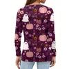 Women's Fashion Hem Slit Casual Halloween Printed Round Neck Long Sleeve Top
