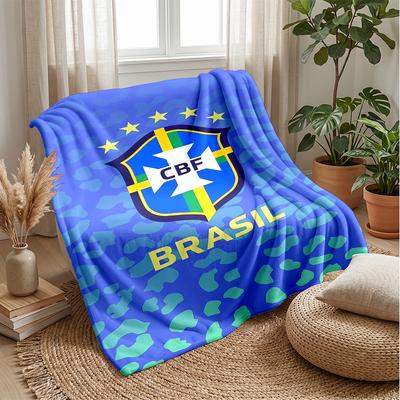 Brazil National Football Team Theme Blanket Soft Flannel Blanket Plush Throw Blanket Cozy Sofa Bed Blanket for Home Decor