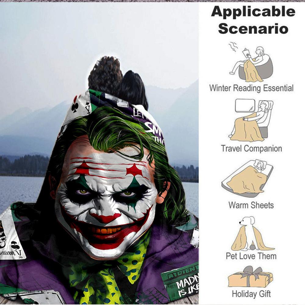 1pc Joker Flannel Throw Blanket - HD Printed Lightweight Soft Warm All-Season Blanket for Sofa, Bed, Travel, Camping 142