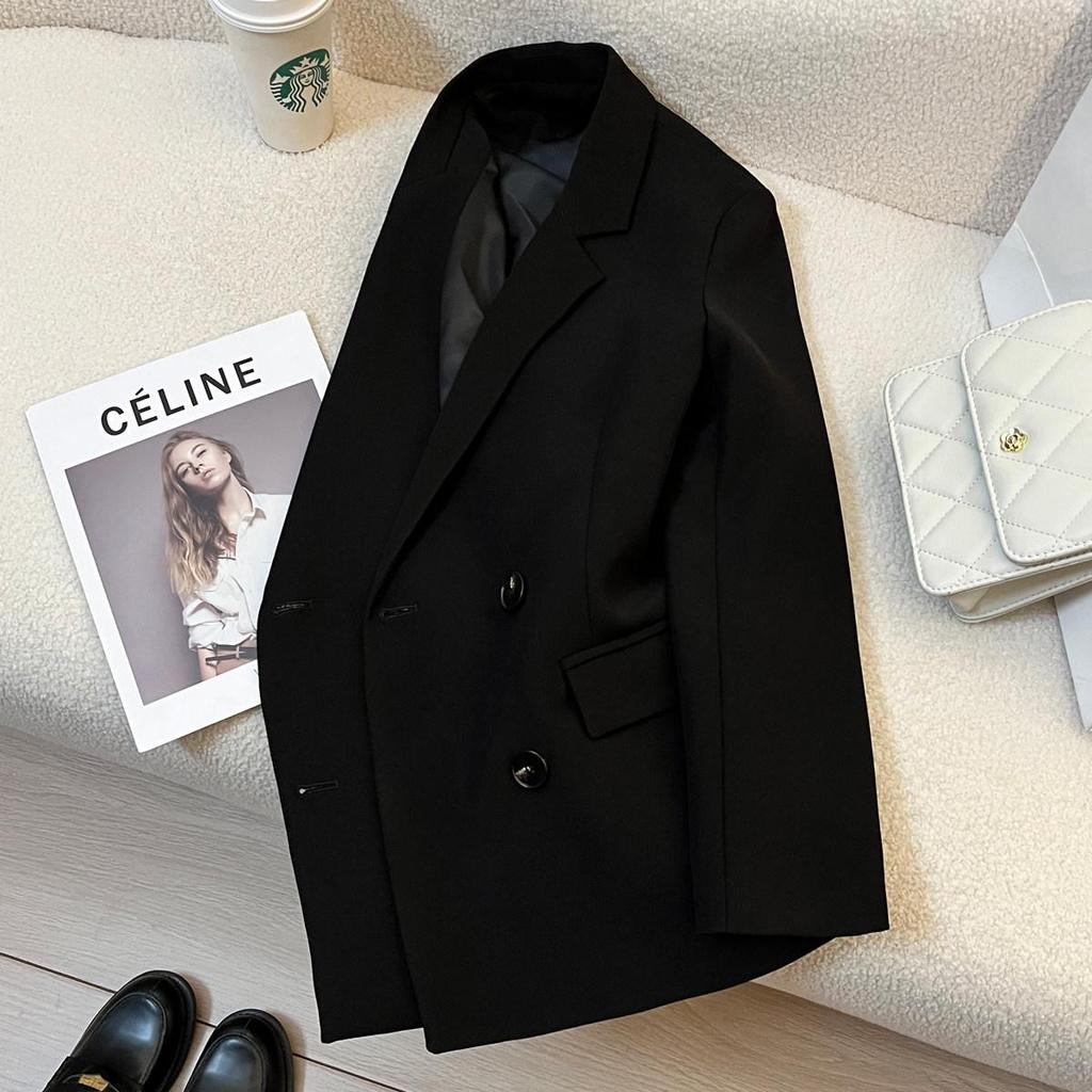 Korean Style Black Women's Jacket: 2026 Spring/Autumn Trendy, Versatile, High-End Small Suit for Petite Fashionistas.