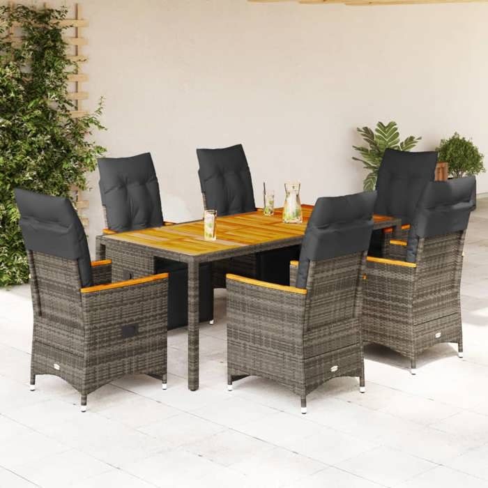 VidaXL Ensemble de bistro de jardin 7 pcs coussins gris poly rotin, ensemble de bistro de jardin, ensemble de balcon 3276971