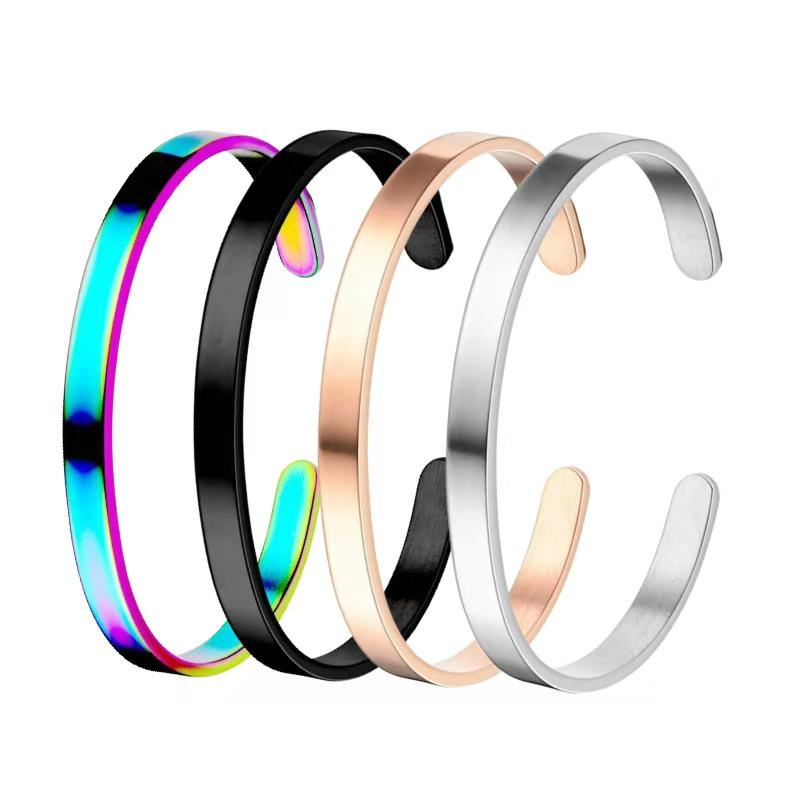 Women's Adjustable C-Shaped Titanium Steel Bracelet - 6mm Wide, Stainless Steel, Colorfast Jewelry