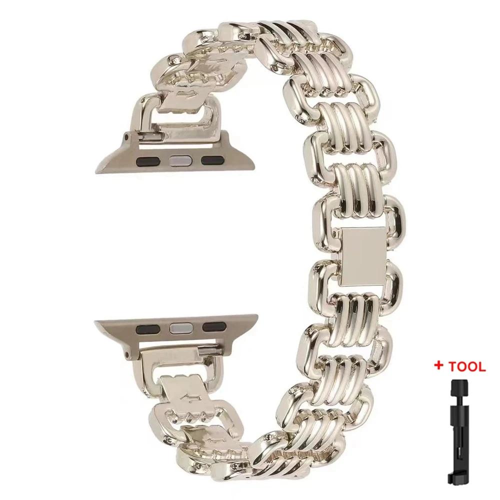 Luxury Chain Strap for Apple Watch Band Series 10 9 8 7 6 5 4 3 2 se Metal Bracelet IWatch Ultra 49mm 46mm 42mm 44mm 40mm 38mm