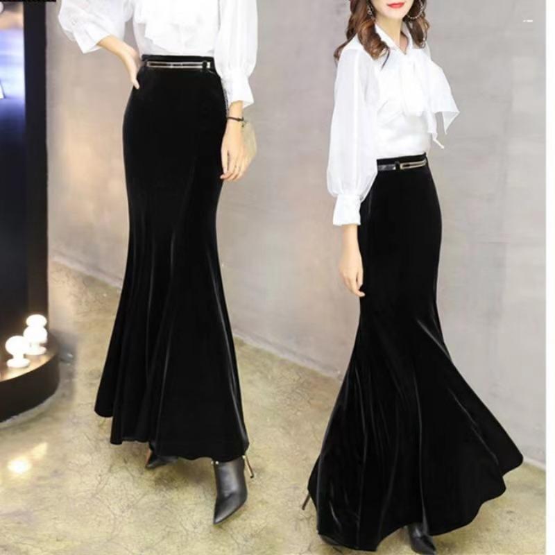 Women S High Waist Midi Fishtail Skirt Plus Size Velvet Long Skirt