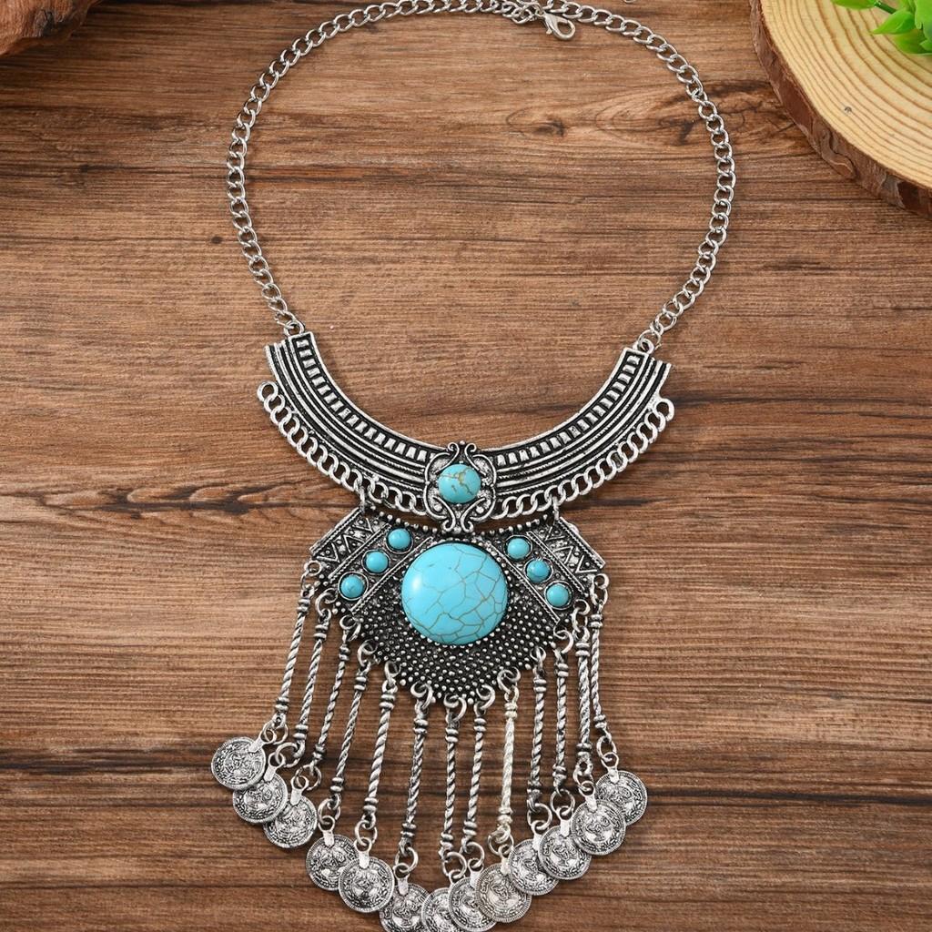 Traditional Necklace With Vintage Silver Tone And Cultural Motifs For Ethnic Style Collectors