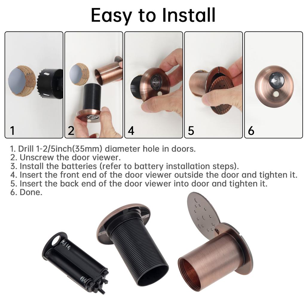 Angle Door Viewer Peephole: Reinforced Zinc-Aluminum Core with HD Optical Lens, 360° Rotation & Anti-Spy Cover for 2.17-4.13 Thickness