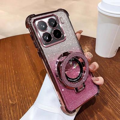 Luxusní třpytivé magnetické pouzdro na telefon se stojánkem pro Xiaomi 15T 14T 13T Pro Ochranný kryt Stojánek Nárazuvzdorný nárazník Měkký silikonový kryt