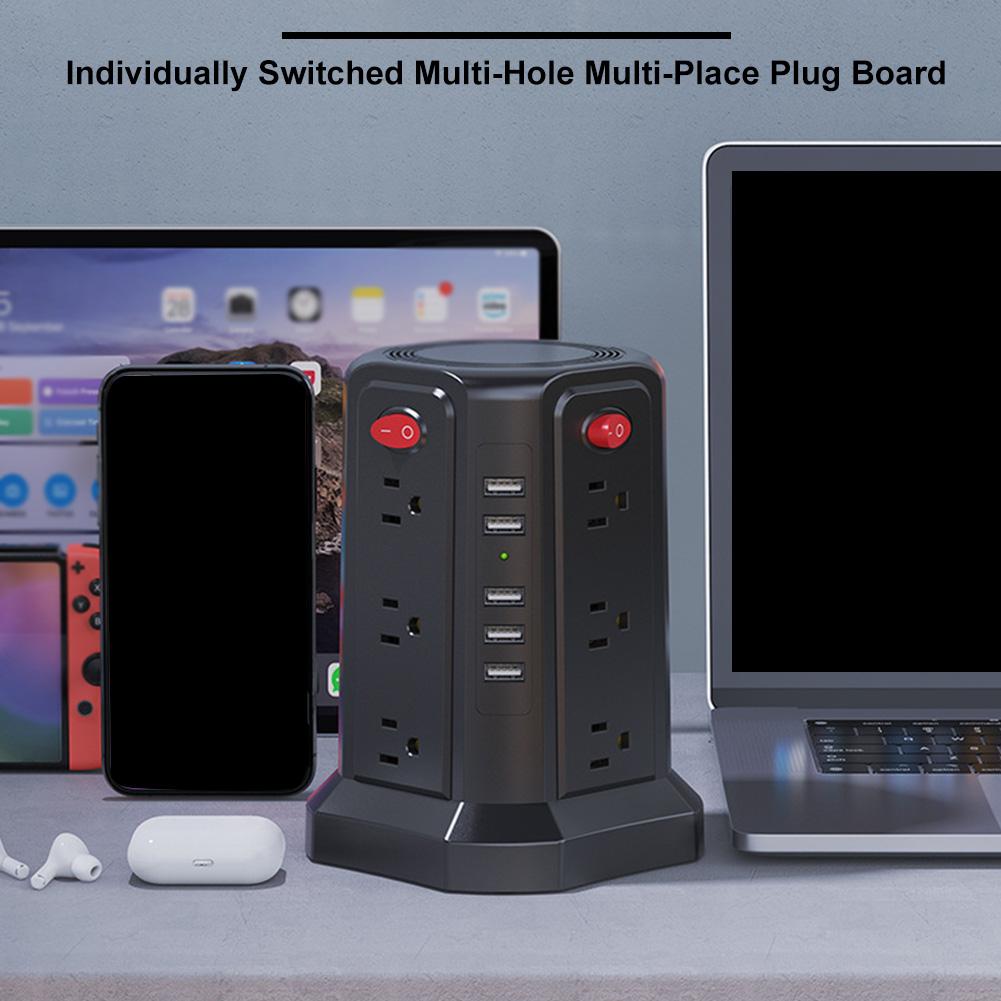 US Multi Power Strip 12 Way Outlets Sockets with 5 USB Ports 1250W 10A Universal Socket with 1.8m Extension Cord for Home Office