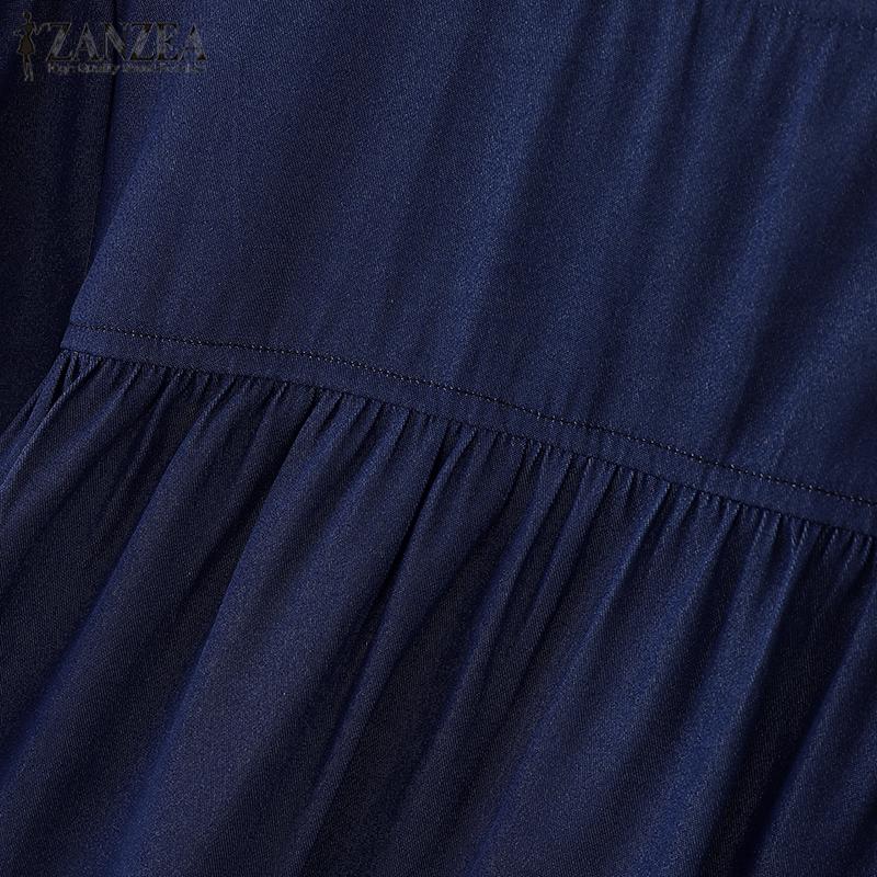 ZANZEA Women Casual Solid Color Round Neck Long Sleeve Blouses