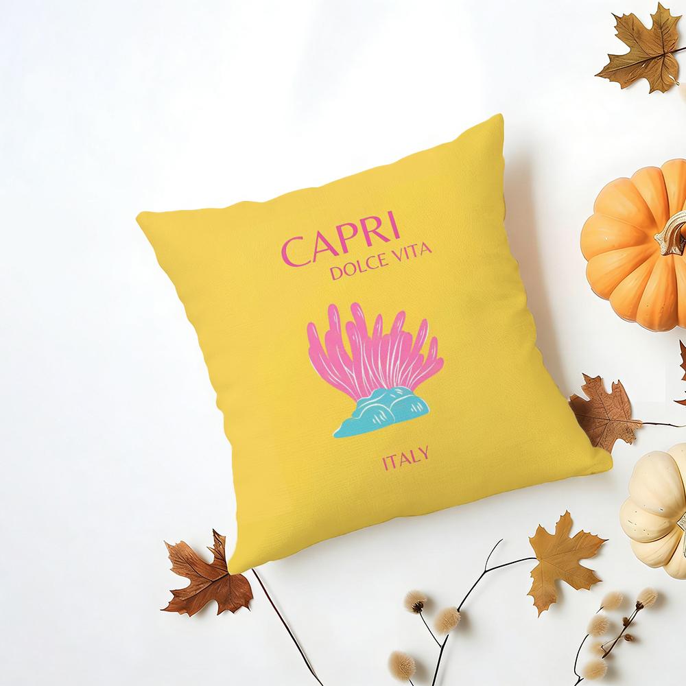 Bright Cheerful Anime Summer Travel Series Cushion Cover Washable Linen Pillowcase Soft for Daily Sofa Bed Home Room Decor