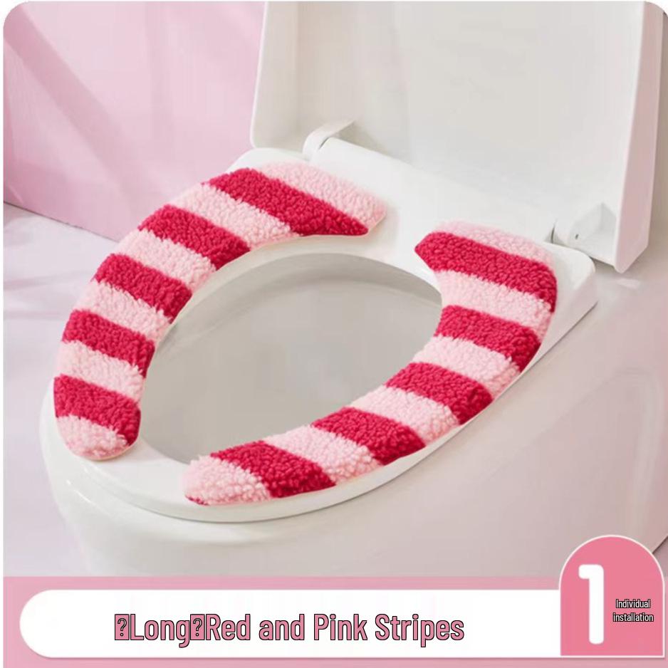 Dopamin-Streifen Winter Plüsch Toilettenmatte & Universelle Toilettensitzauflage