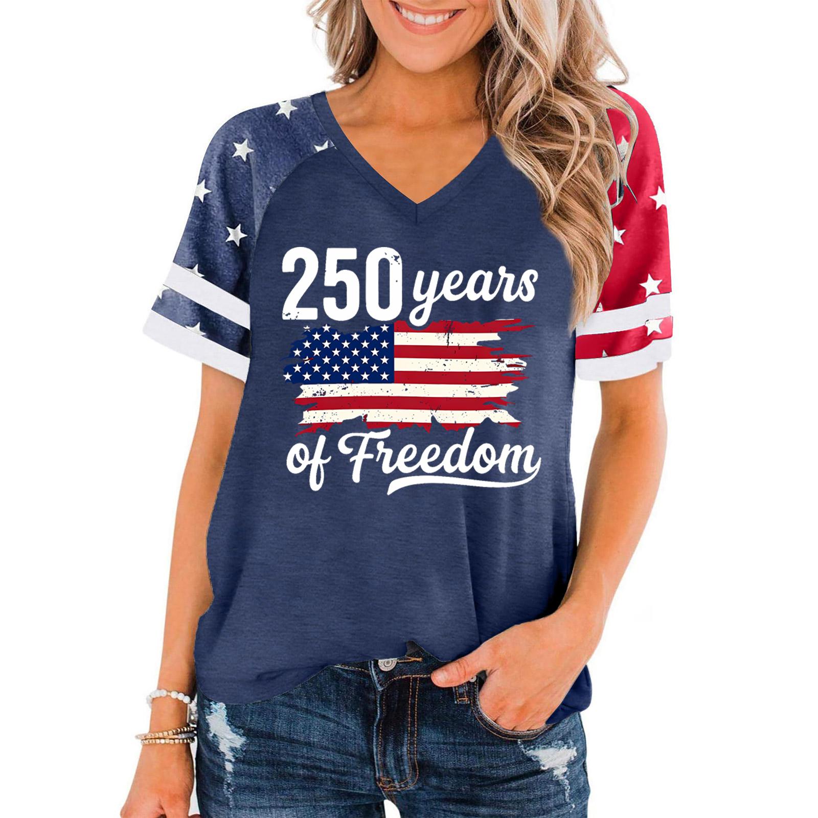 

Women s Casual V Neck Short Sleeve Pullover T Shirt with Independence Day Graphic Print Relaxed Fit Summer Top S Темно-синій