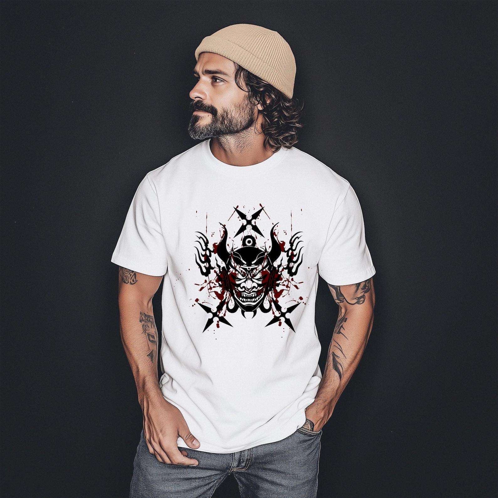 Demonic Samurai Mask Oni T-Shirt | Warrior Ninja Martial Arts Shuriken 4XL