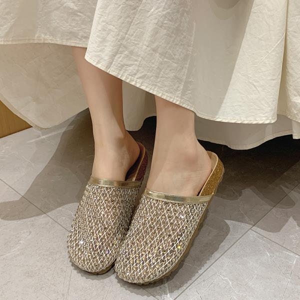 

Модные тапочки Женские летние шлепанцы с закрытым носком Обувь с ажурным каблуком Желейные шлепанцы Плоские Блестящие Кристальные Босоножки Обувь с ажурным каблуком 35