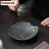 Retro Bronze Glazed Pot Bearing Holder Ancient Old Rock Mud Dry Brew Table Tea Tray Refreshment Fruit Plate Chinese Tea Set Gift