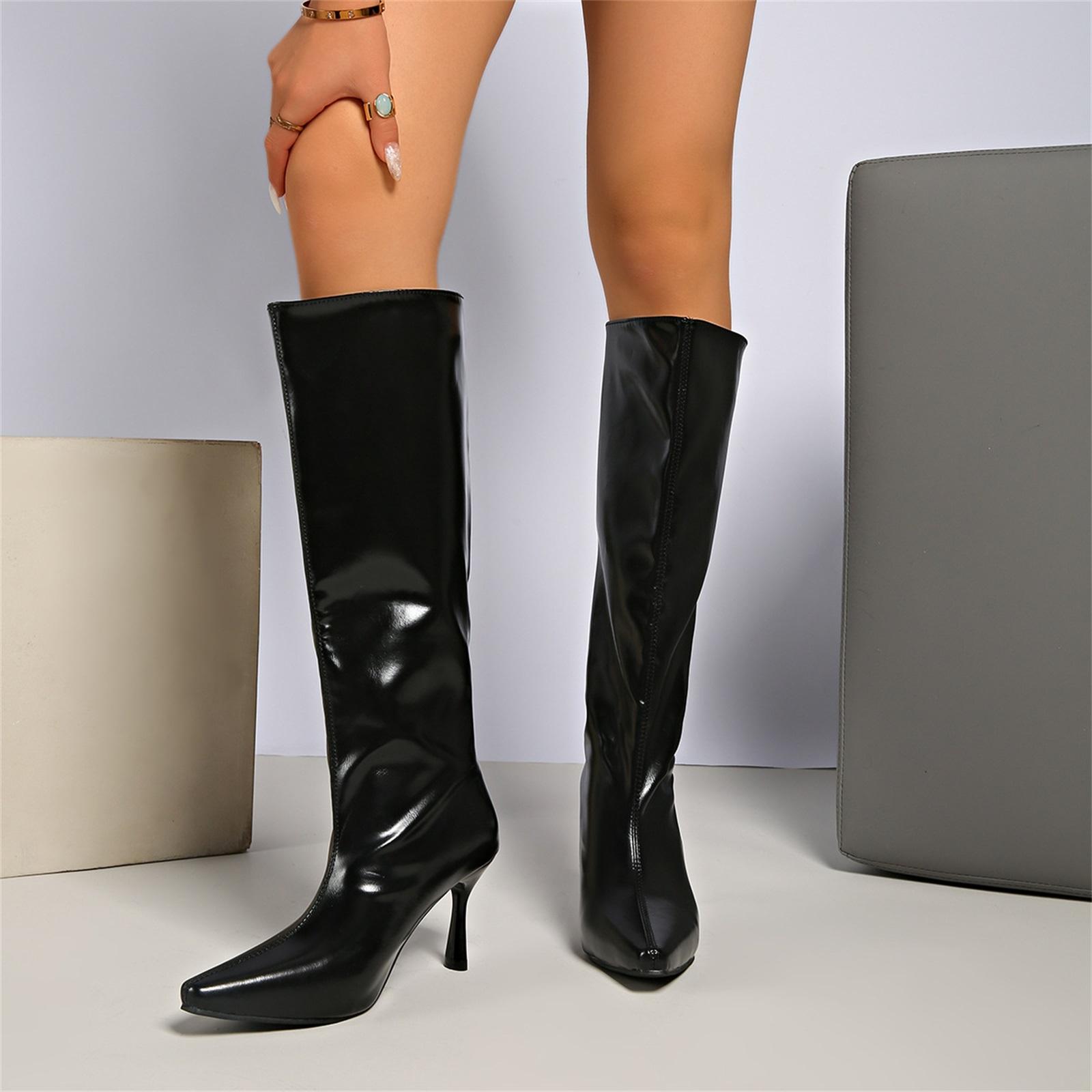 

Women s Fashion Plus Size Pointed Toe High Heel Long Boots 36 чорний