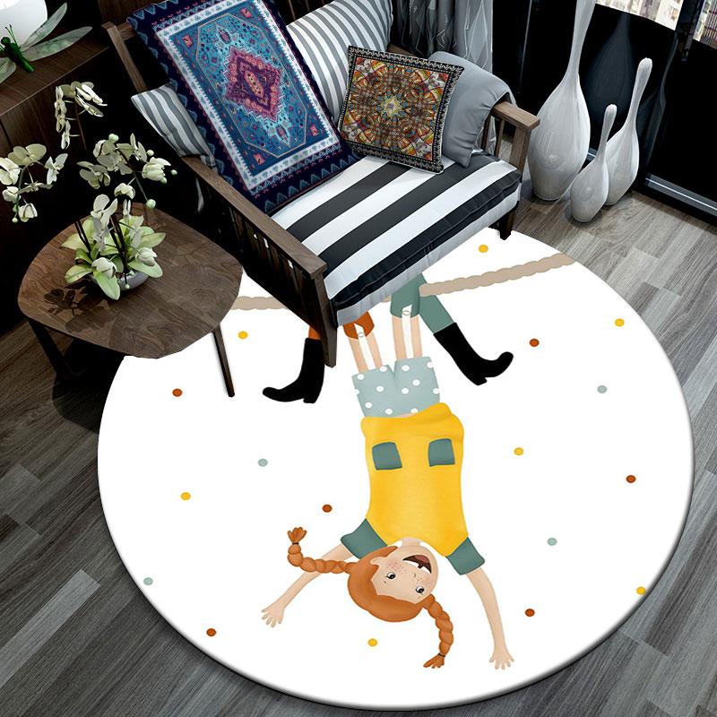 Pippi Cartoon pattern round rug,Carpet Rug for Living Room Bedroom Playroom ,Non-slip Floor Mat,Holiday Gifts and Birthday Gifts.