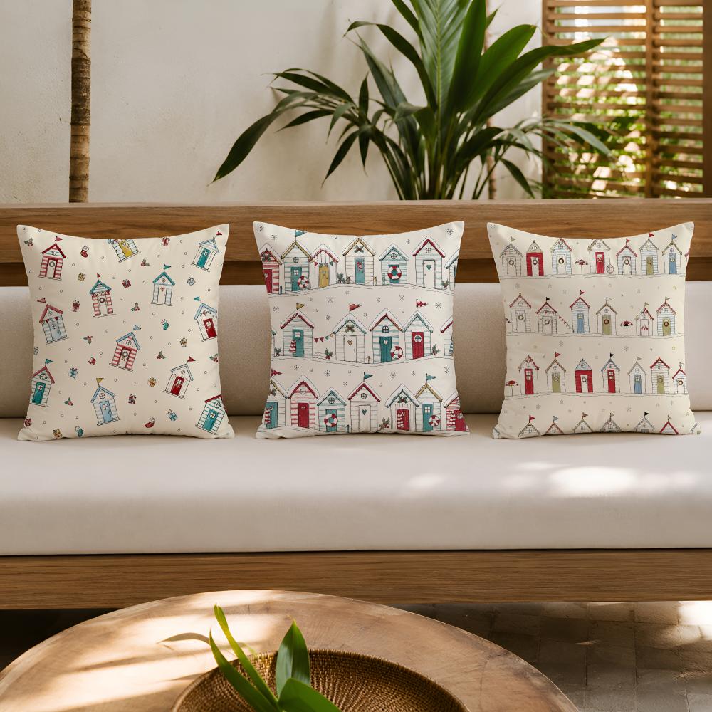 Beach Hut Nautical Coastal Cushion Cover Breathable Short Plush Pillow Case Machine Washable Wrinkle-Resistant Soft Durable