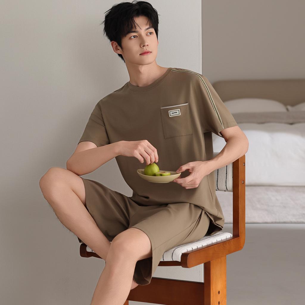 Pajamas Men's Summer Cotton Thin Short Sleeve Shorts Set Young Men's Casual Outer Wear Large Size Cotton Loungewear