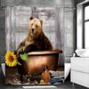 Braunbär Wanne Sonnenblume Duschvorhang, Badezimmer Dekorativer Duschvorhang, Wasserdichter Duschvorhang mit Haken