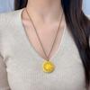 Retro Gold Flower Silk Fu Character Compass Pendant Necklace