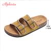 Aphixta Yellow Buckle Slippers Women Summer Beach Shoes Sewing Open Toe Outdoor Big Size 42 Luxury Flip Flop Cork Footbed Slides