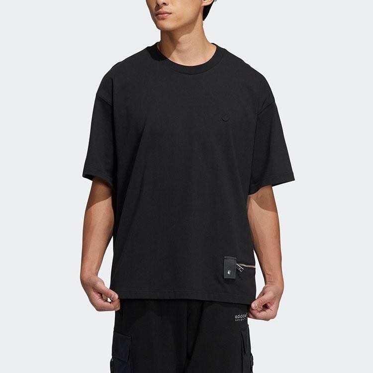 adidas Originals Zipper Ss Tee Solid Color Sports Round Neck Short Sleeve Black Men's HH9438
