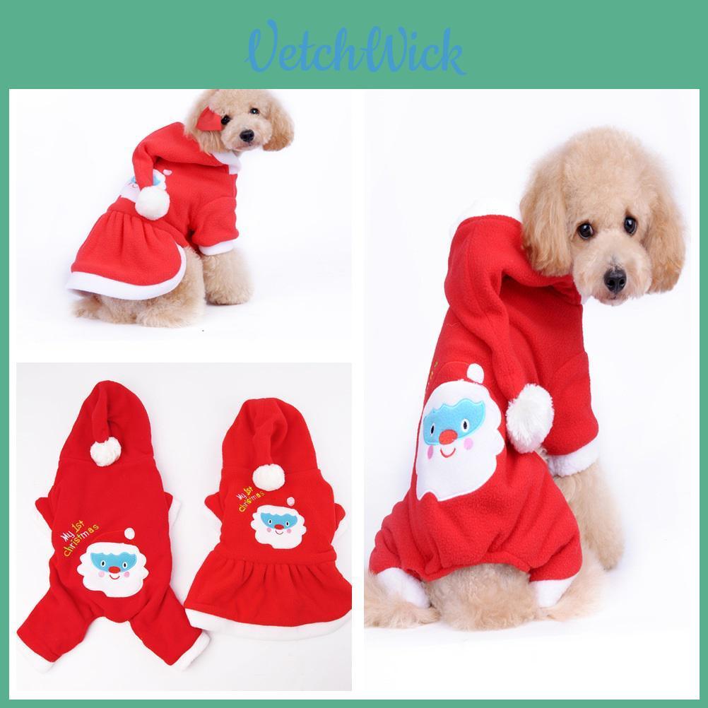 Luxurious Christmas Pet Dog Dress Warm Dog Hoodie Sweaters Coat With Red Skirt And Hat