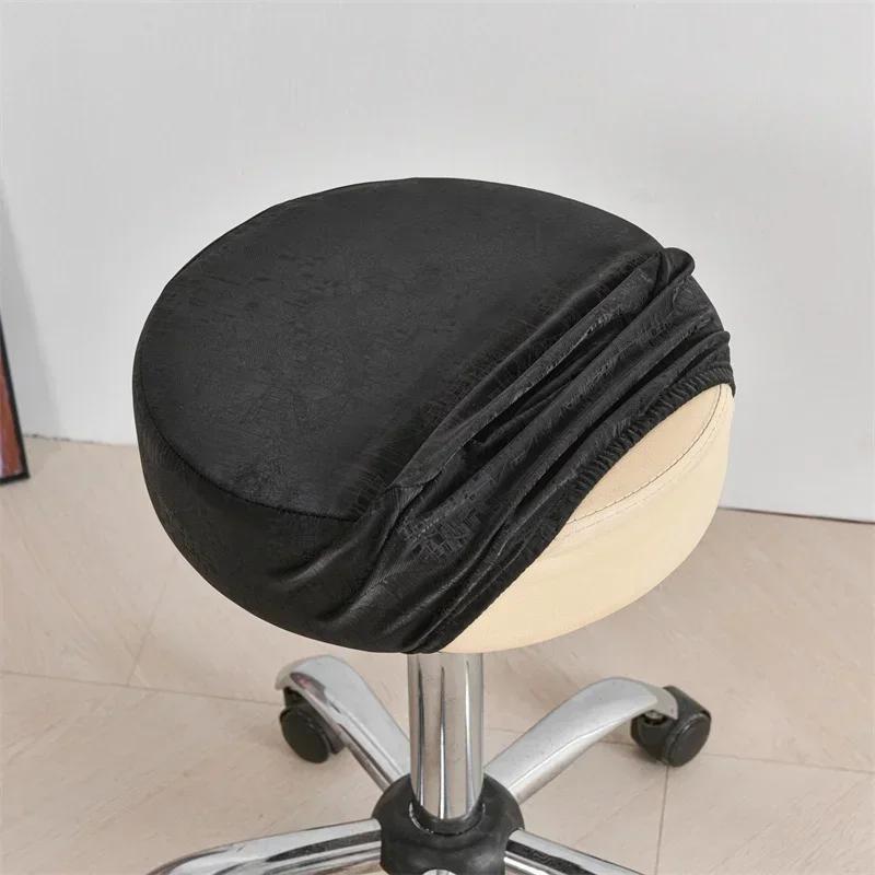 1Pc Pu Leather Dining Chair Covers Waterproof Round Stool Covers Removable Cafe Bar Chairs Protector Seat Covers Anti-Dirty